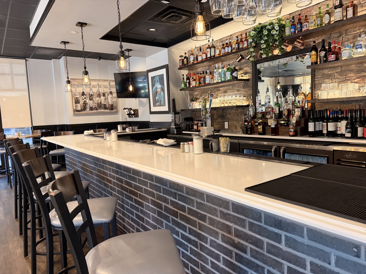 The bar with stocked shelves