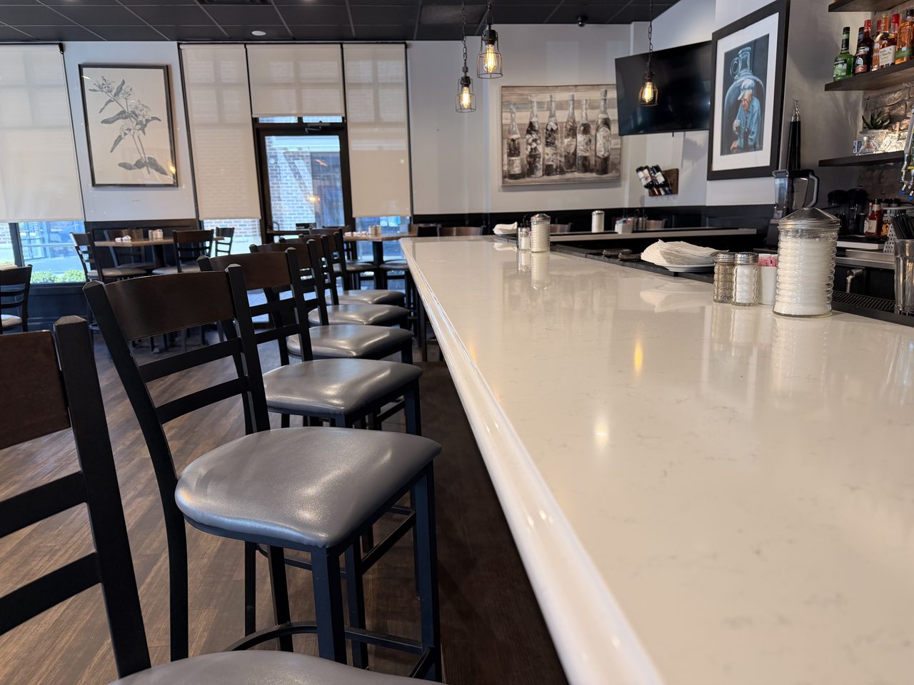 Marble high-tops with gallery wall