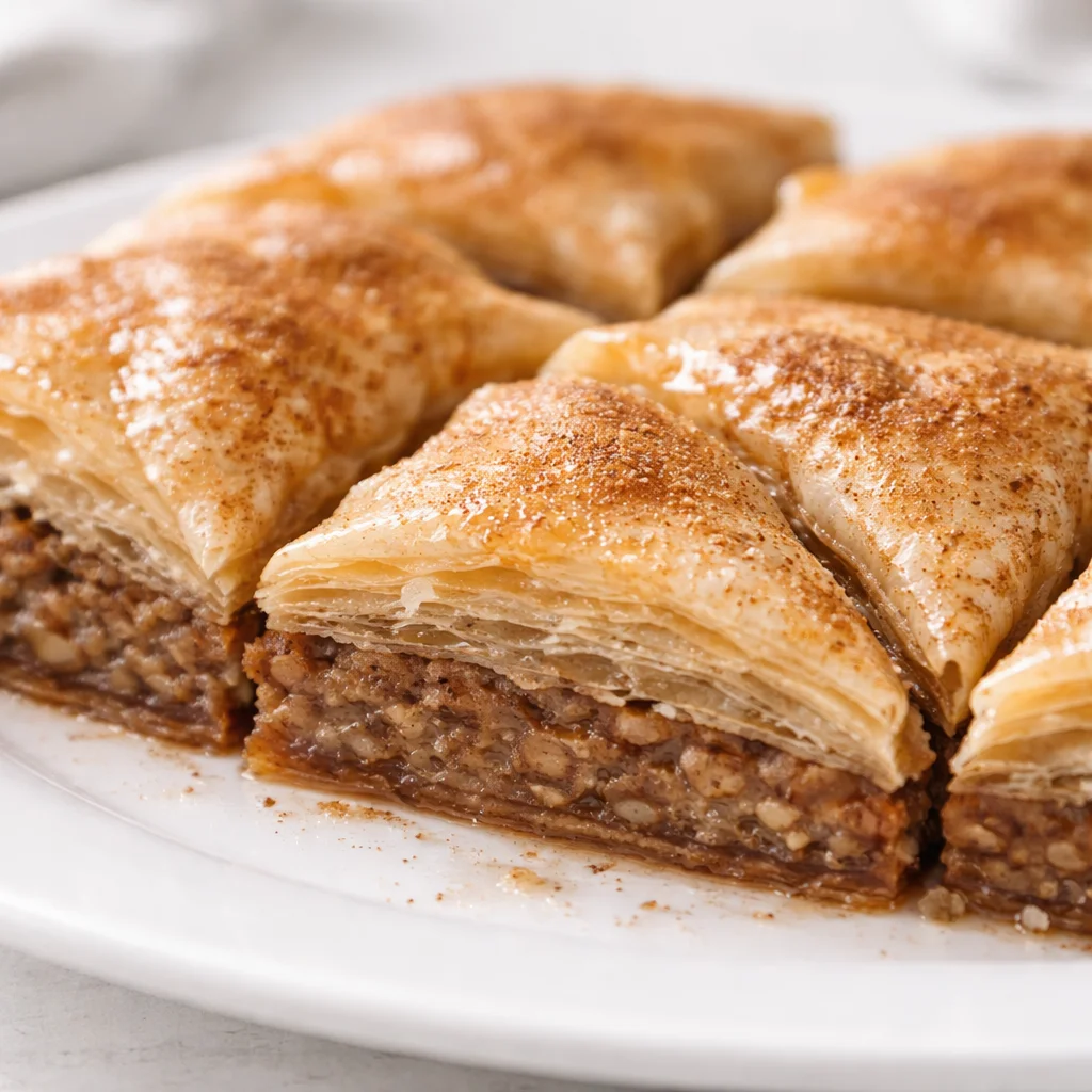 Tray of baklava cut in diamonds