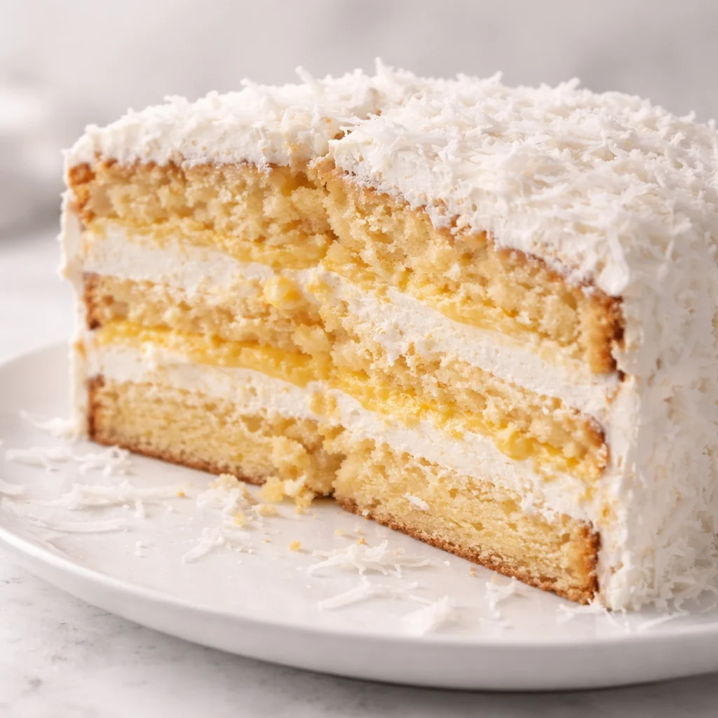 Coconut cream cake with toasted coconut